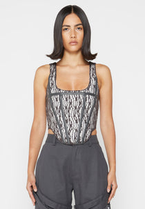 Lace with Leather Corset Top - Grey