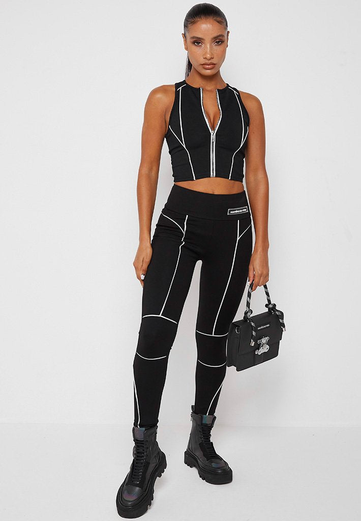 Reflective Piped Crop Top - Black