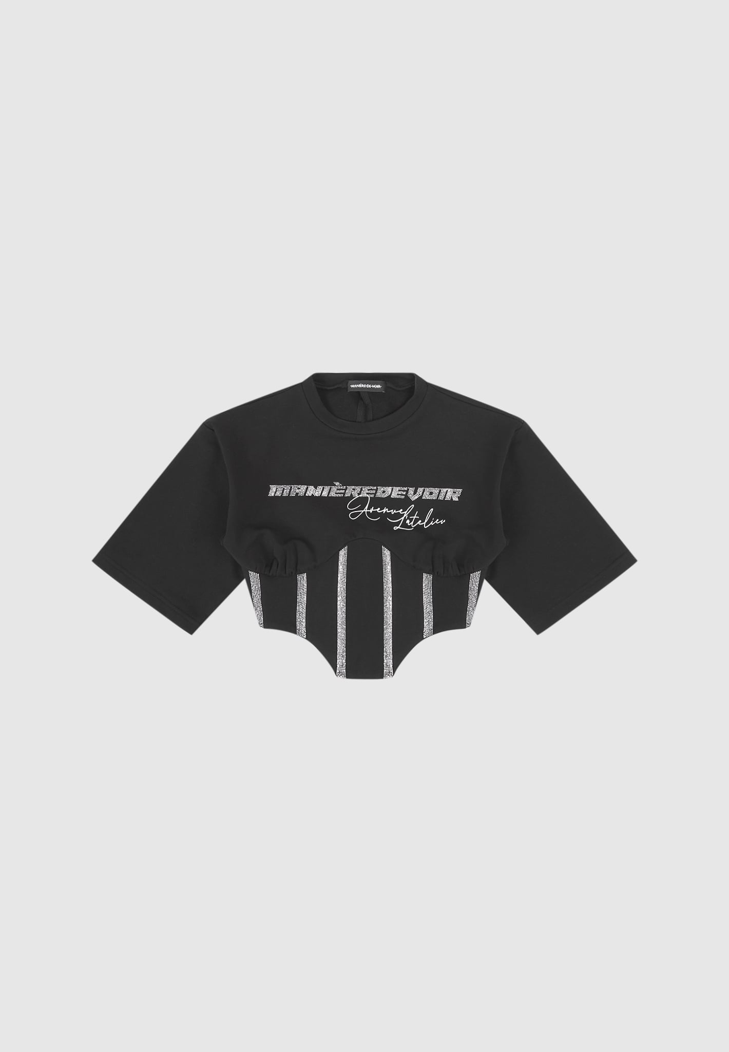 Rhinestone Lace Up Corset T-Shirt - Black
