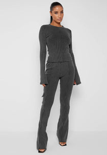 Ribbed Flared Leggings - Washed Grey
