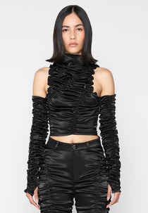 Ruched Satin Top and Sleeves - Black
