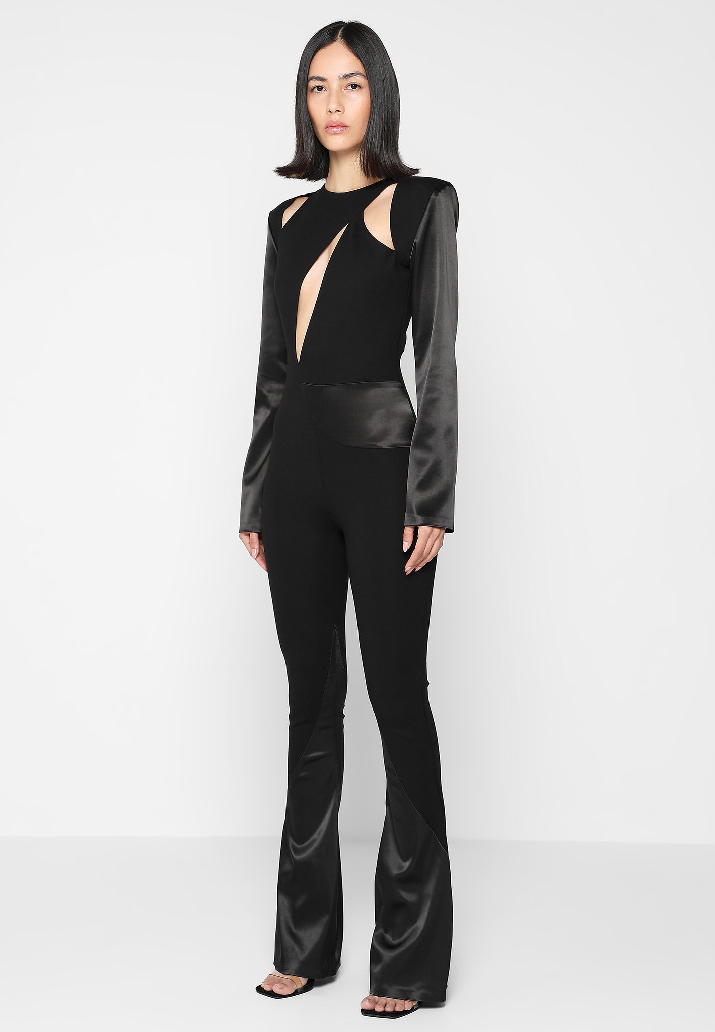 satin-and-bandage-flared-jumpsuit-black