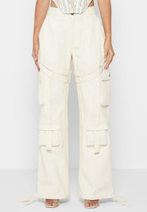 Strap Detail Cargo Pants - Cream