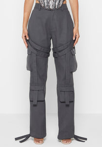 Strap Detail Cargo Pants - Grey