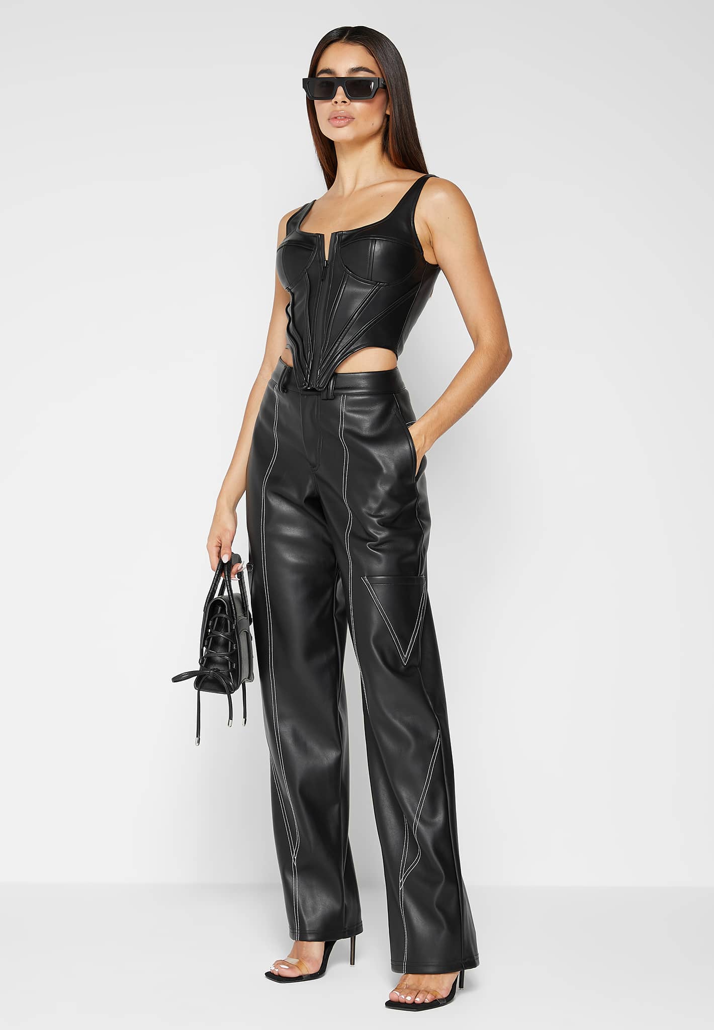 ASOS DESIGN wide leg cargo pants in black with contrast stitch | ASOS