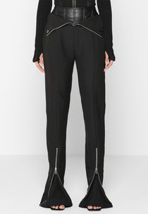 Leather Corset Zip Trousers - Black