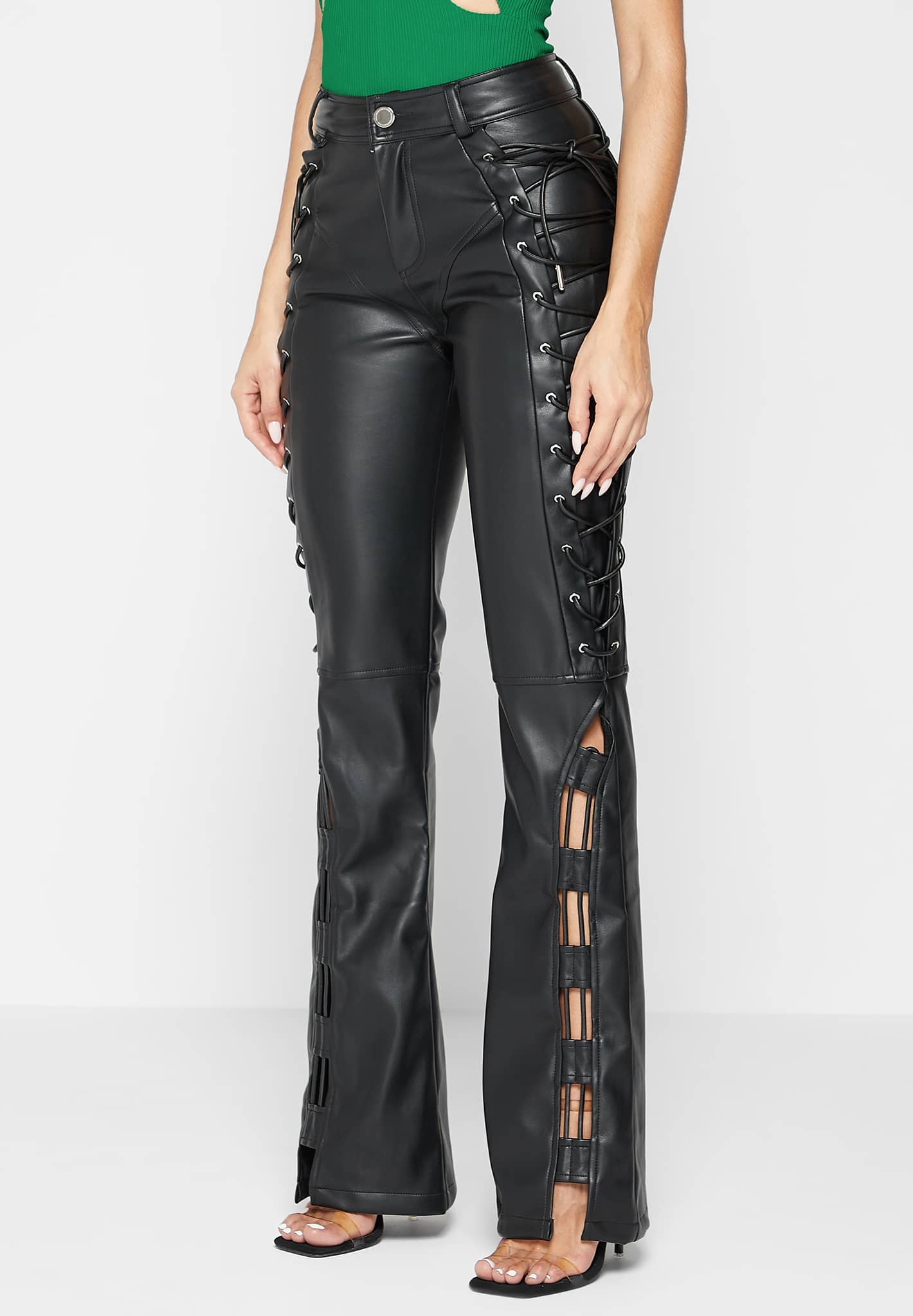 Faux Leather Leggings Latex Lace Up Pants Leather Leggings Lace Up