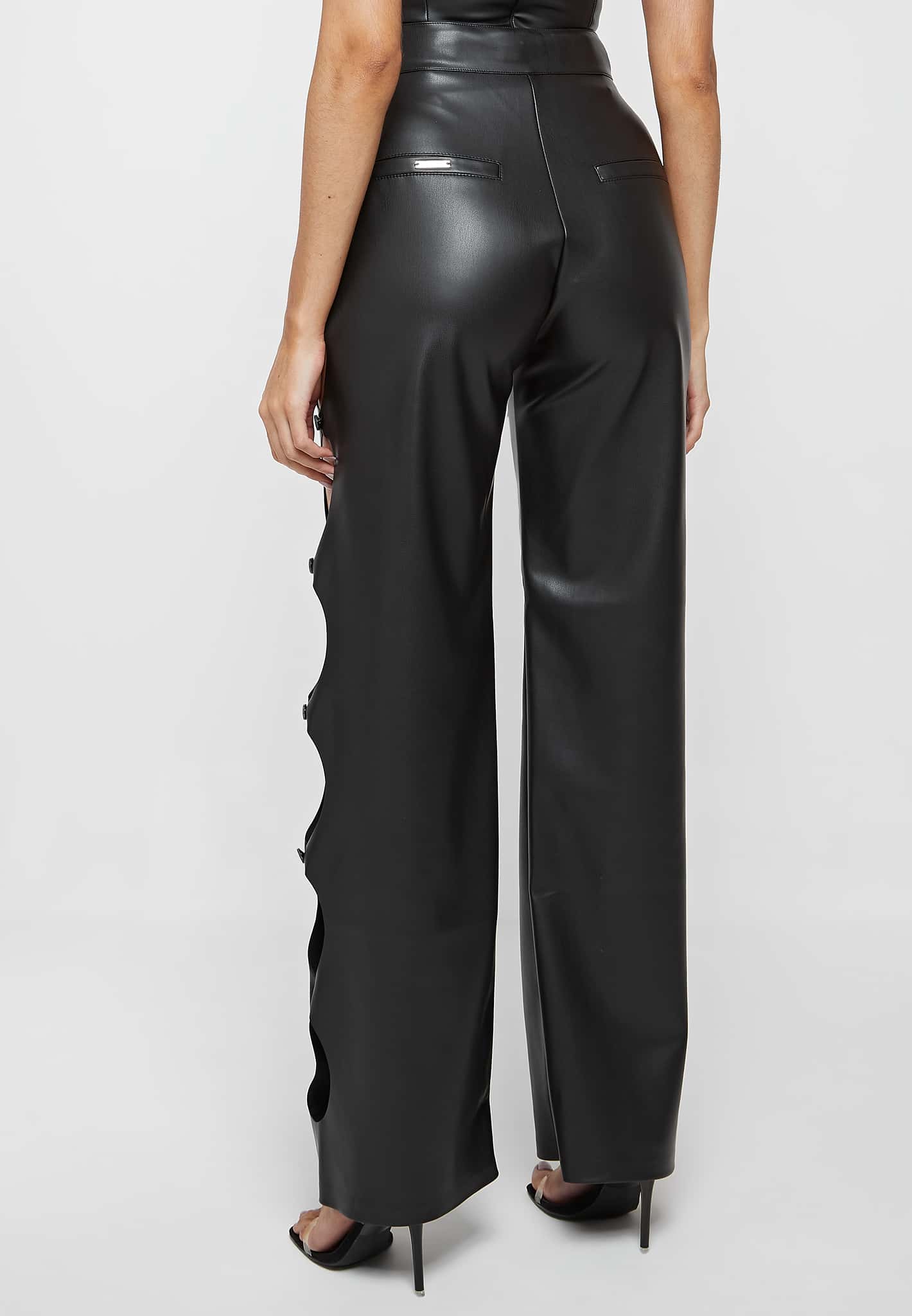 Missyemipre leather look flare trousers with cut out details in black  ASOS