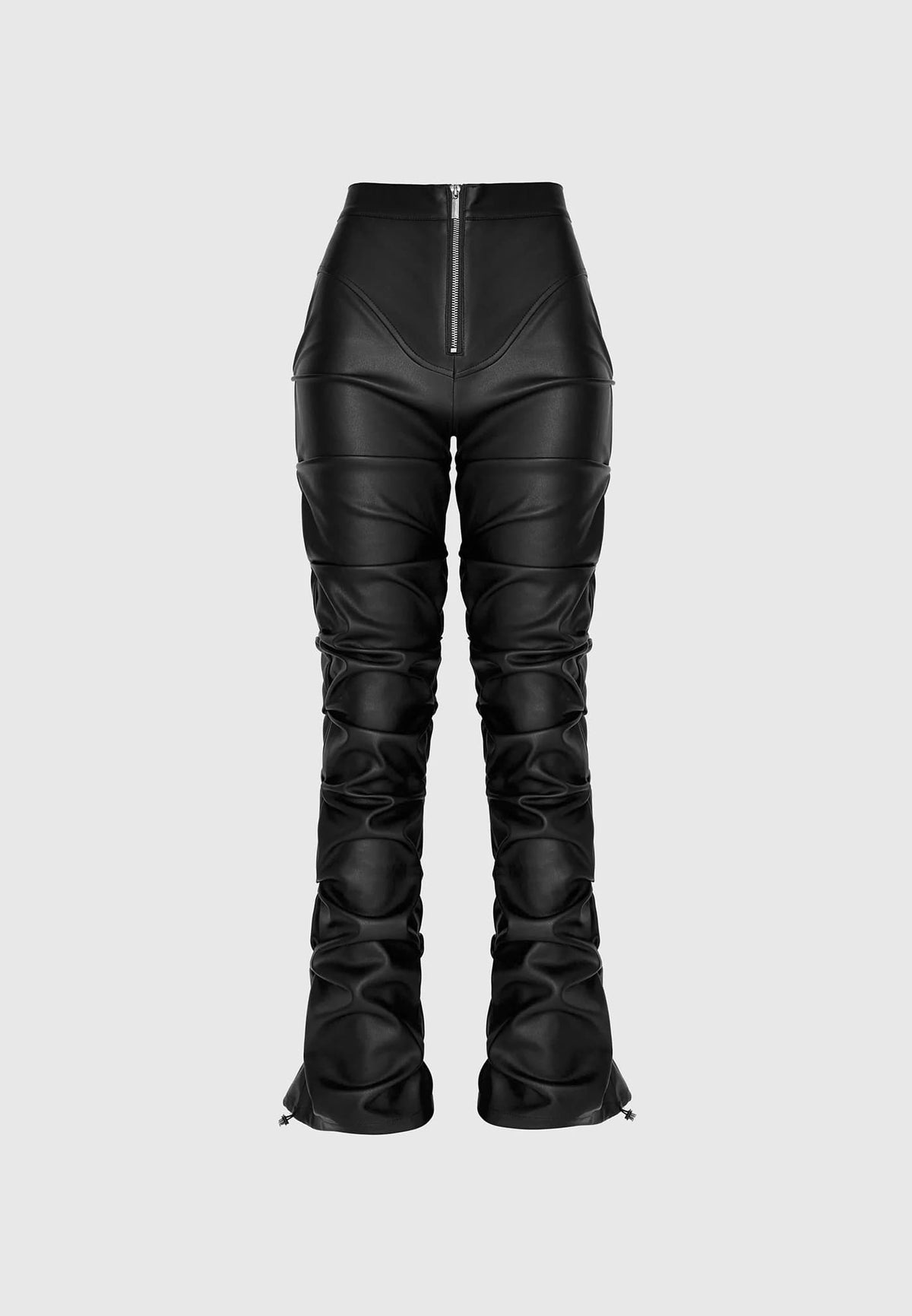 Tacked Leather Flared Trousers - Black