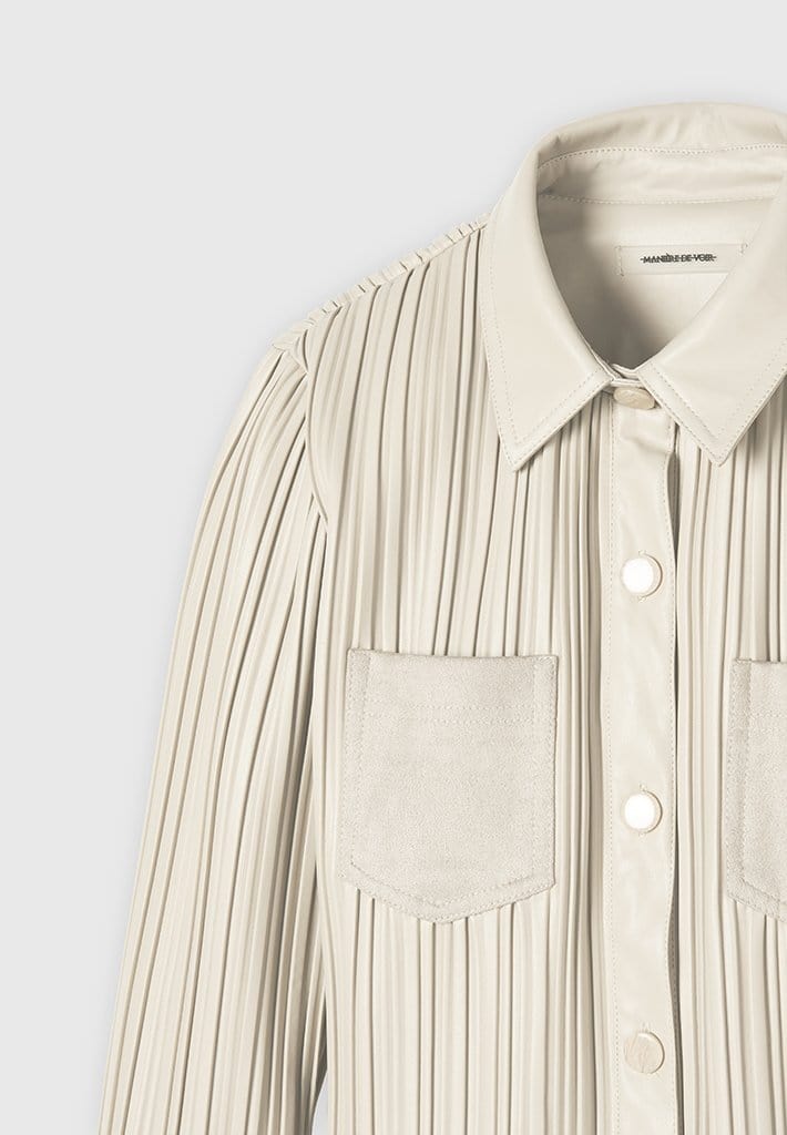 Pleated Leather Shirt - Beige