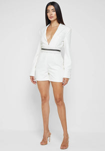 Blazer Playsuit with Chain - White