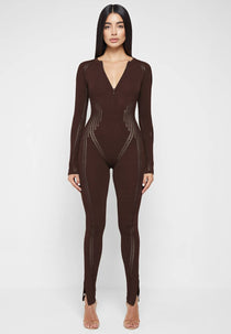 Knitted Contour Jumpsuit - Brown