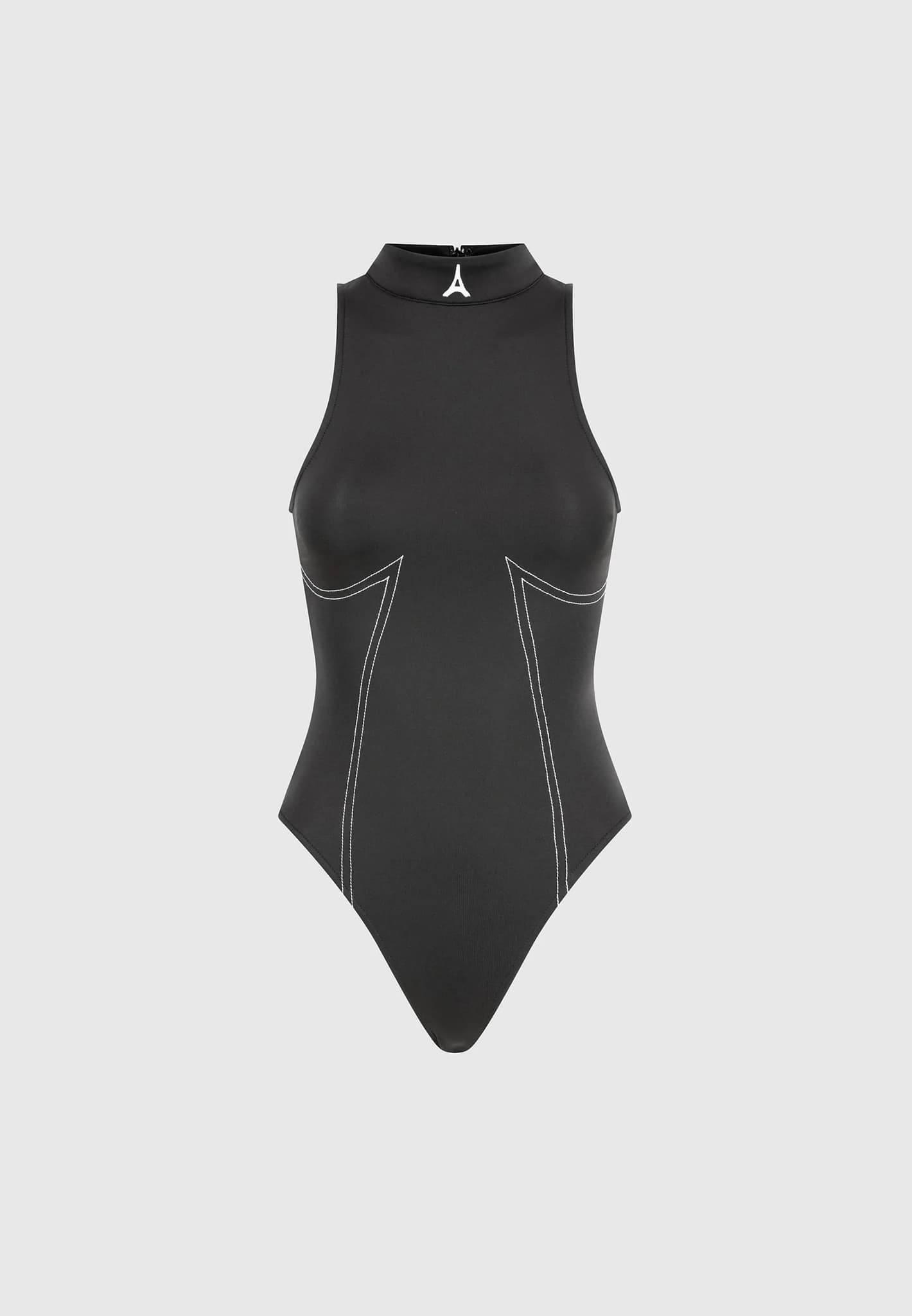 High Neck Racer Bodysuit - Black