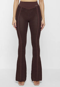 Knitted Contour Flared Leggings - Brown/Black