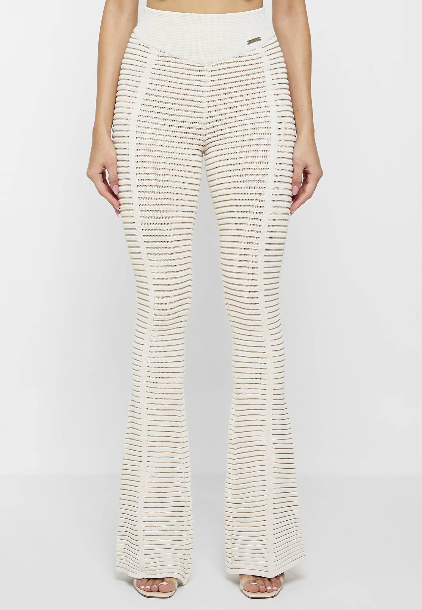 Knitted Contour Flared Leggings - Off White/Beige