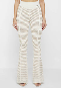 Knitted Contour Flared Leggings - Off White/Beige
