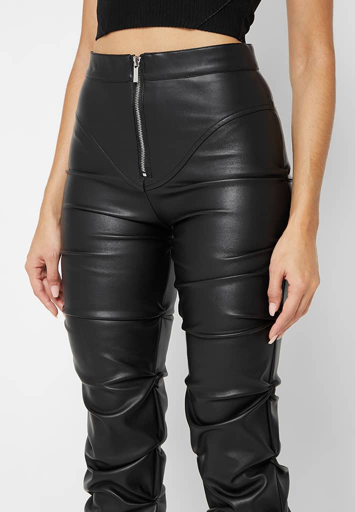 Vegan Leather Biker Trousers - Black