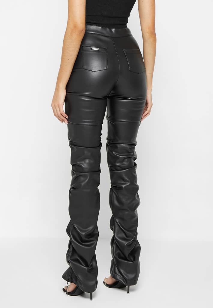 Black Leather Flared Trousers