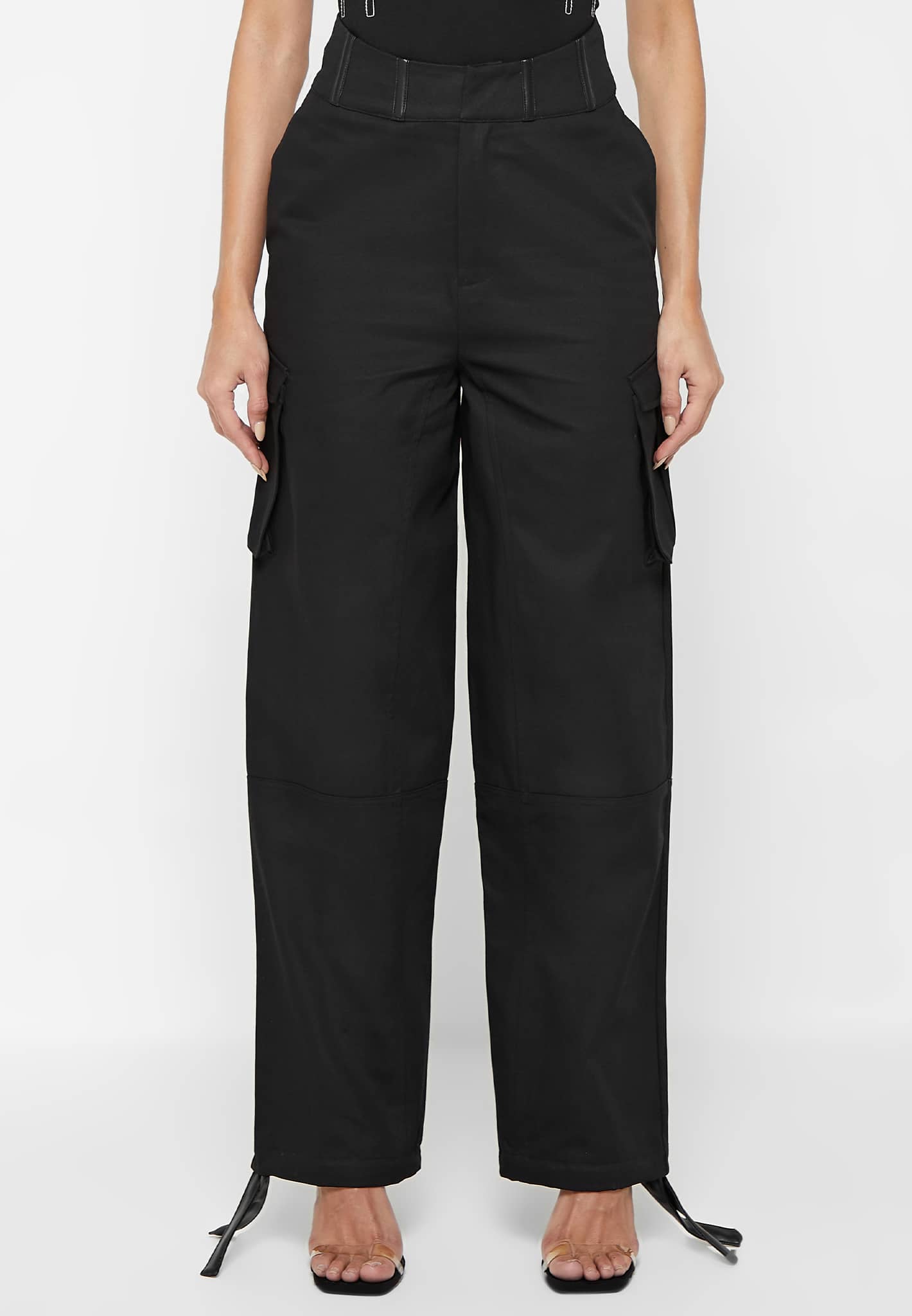 Cargo Trousers with Corset Detail - Black | Manière De Voir