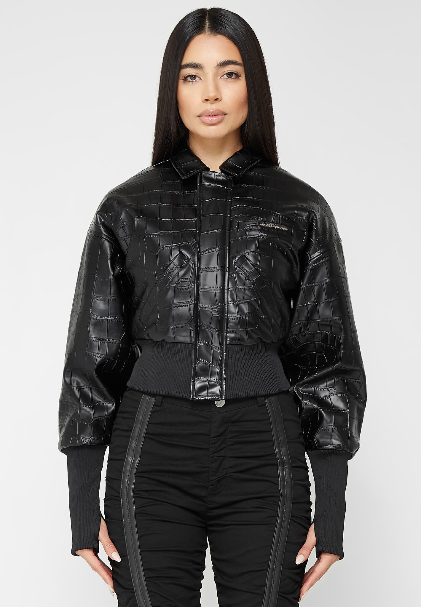 Croc Embossed Bomber Jacket - Black | Manière De Voir