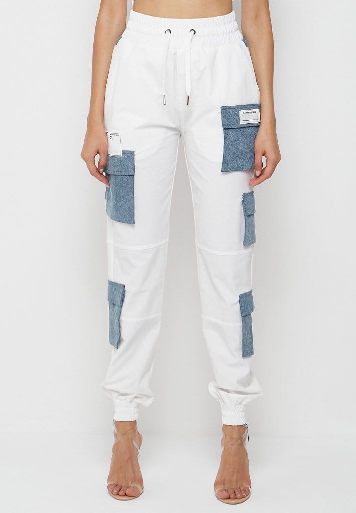 Denim Patch Cargo Pants White Manière De Voir