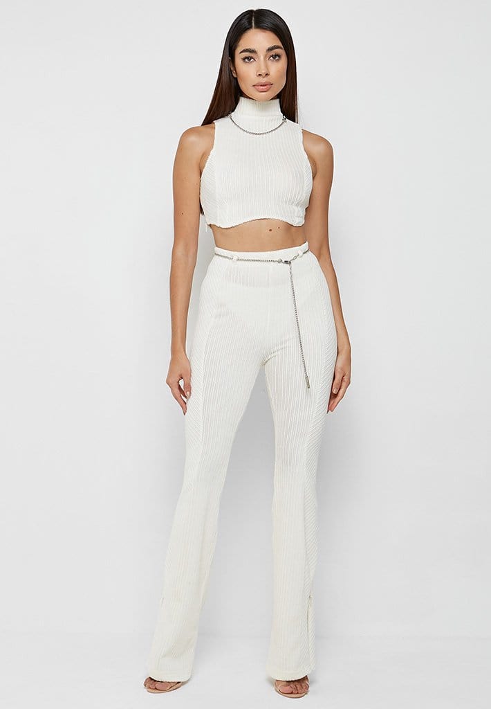 Detachable Chain Ribbed Velour Top - Off White