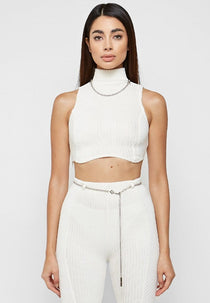 Detachable Chain Ribbed Velour Top - Off White