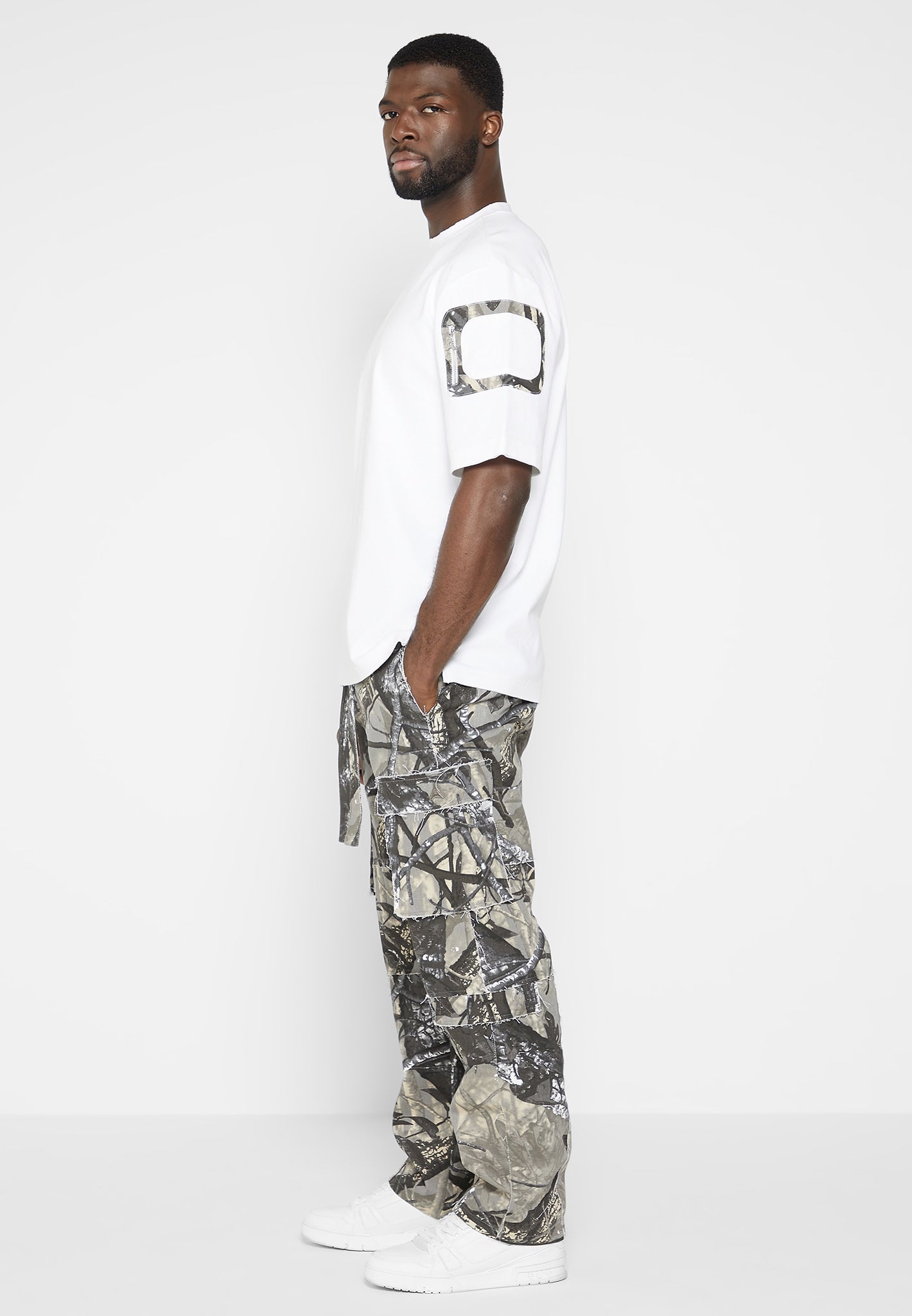 Distressed Camo Cargo Pants - Khaki