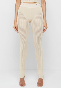 Knitted High Waisted Leggings - Beige