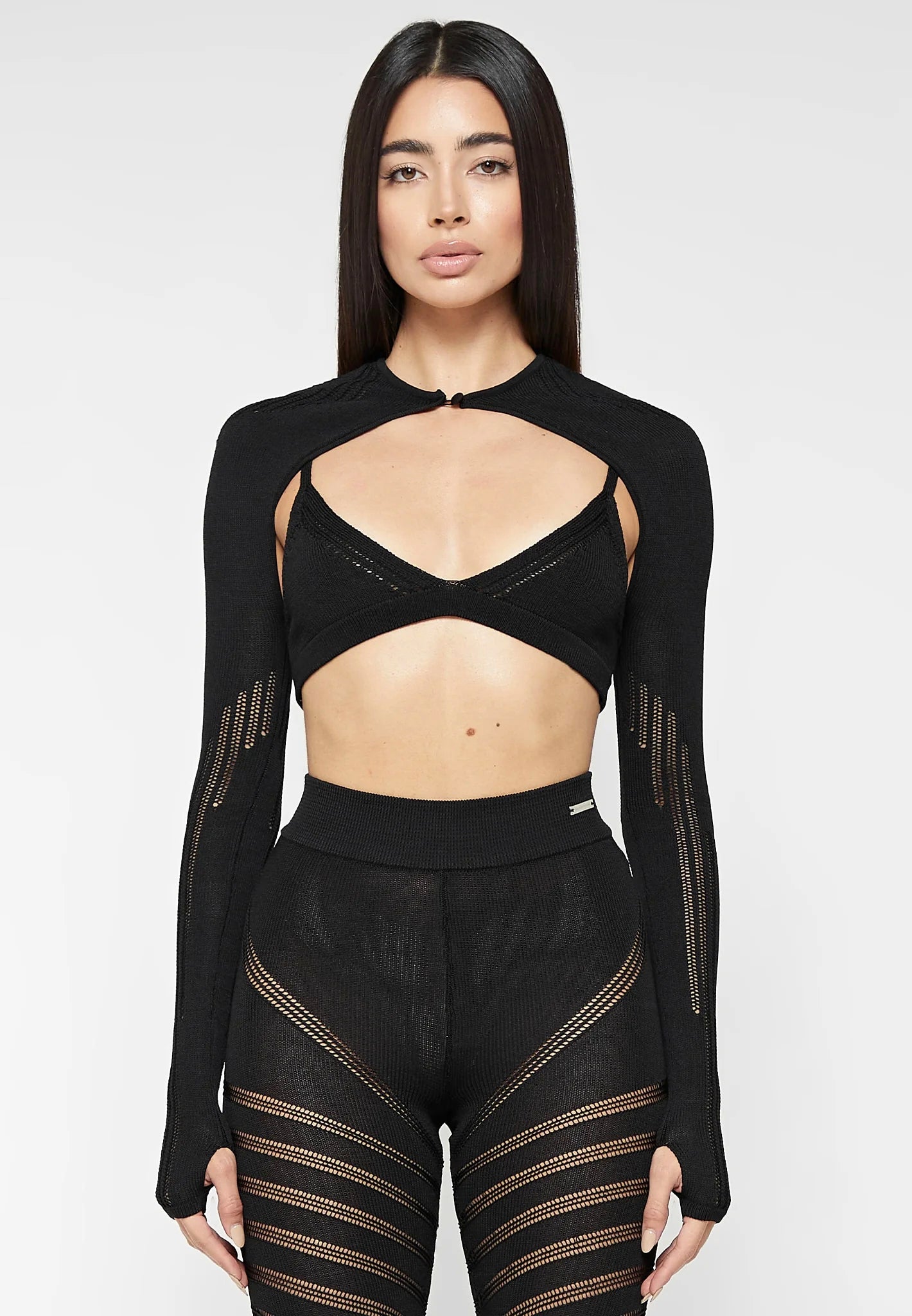 Knitted Sleeve Overlay with Bralette - Black
