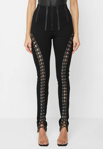 Lace Up Leggings with Corset Detail - Black