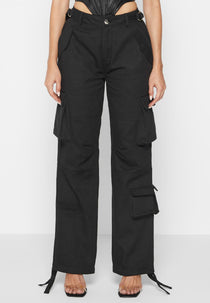 Mid Rise Cargo Pants - Black