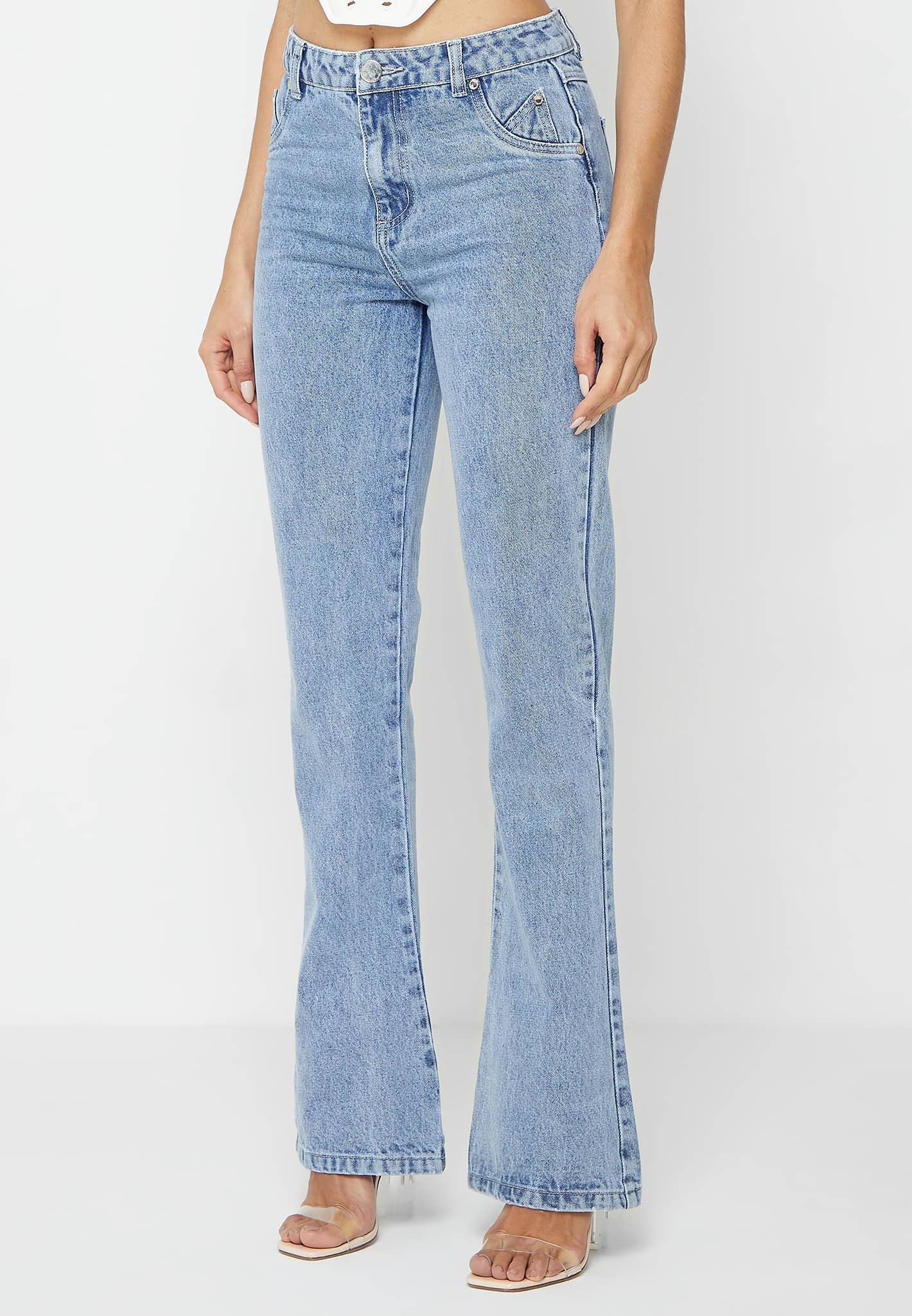 High waisted deals flare jeans white