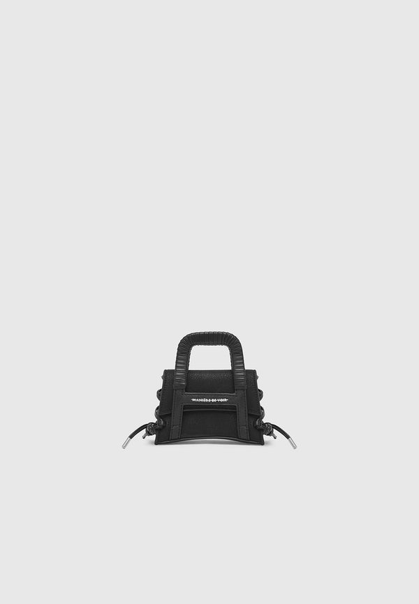 Miniature Caged Leather Lace Up Bag - Black