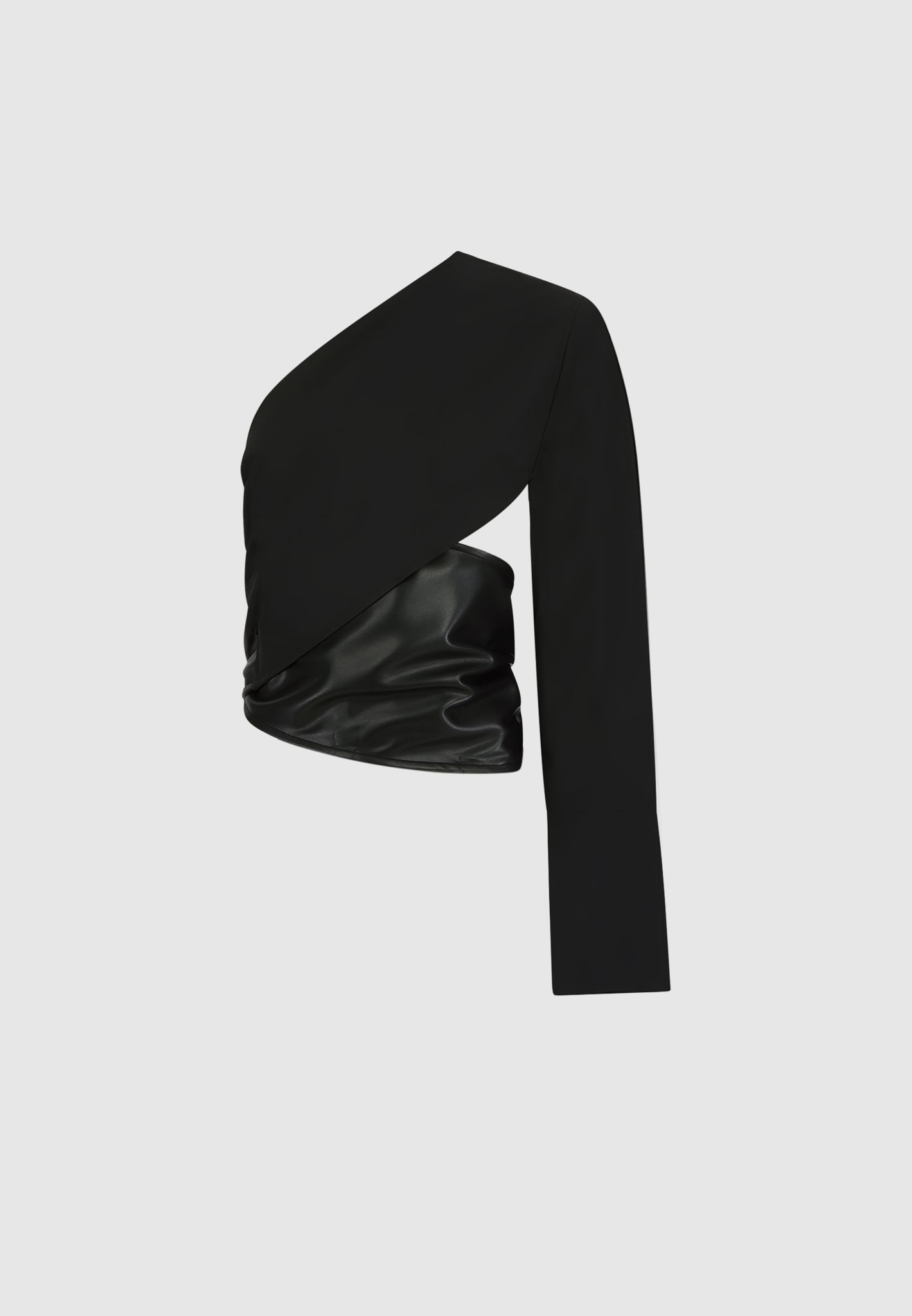 One Sleeve Leather Wrap Top - Black