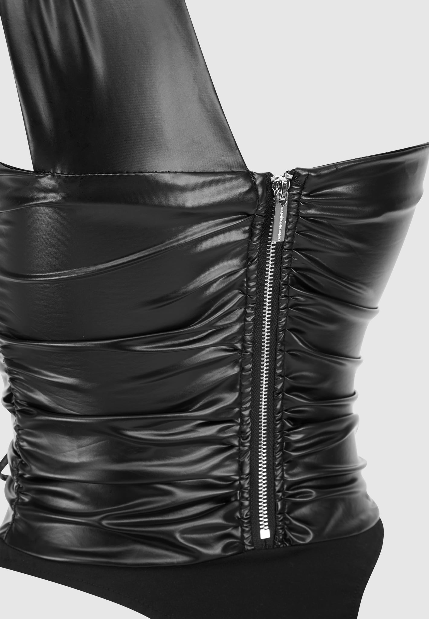 ruched-vegan-leather-bodysuit-black