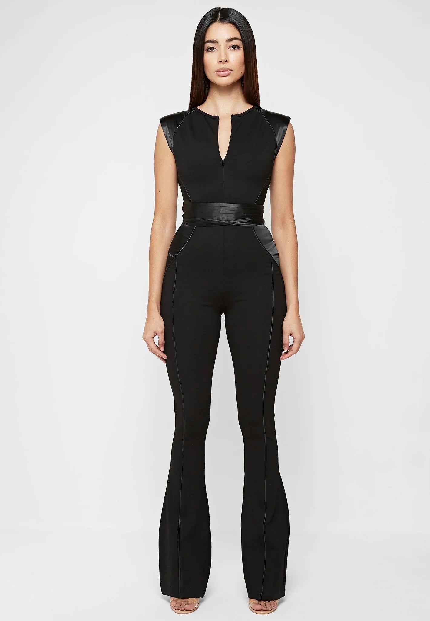 satin-contour-flared-jumpsuit-black