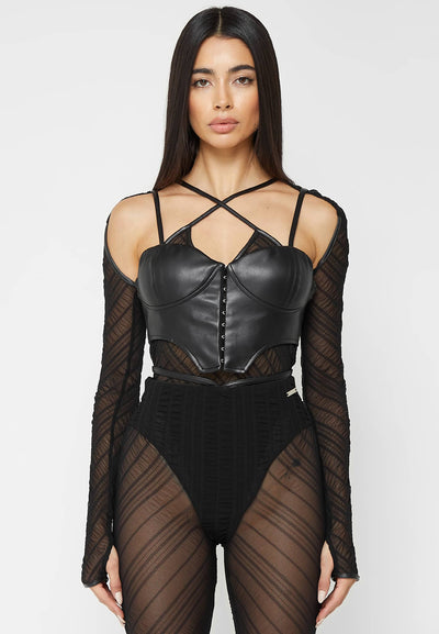 sheer-bodysuit-with-vegan-leather-corset-black