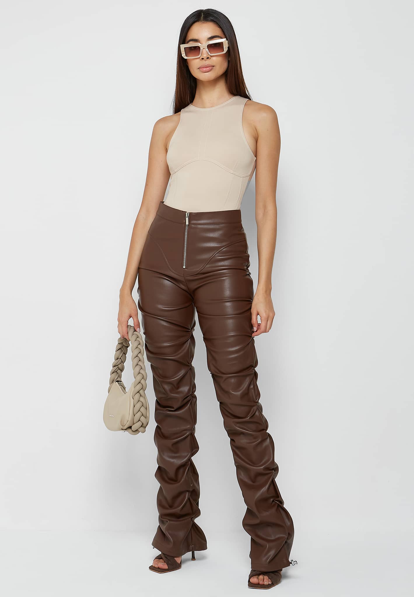 Plus Size Chocolate Brown Stretch Tapered Trousers  Yours Clothing