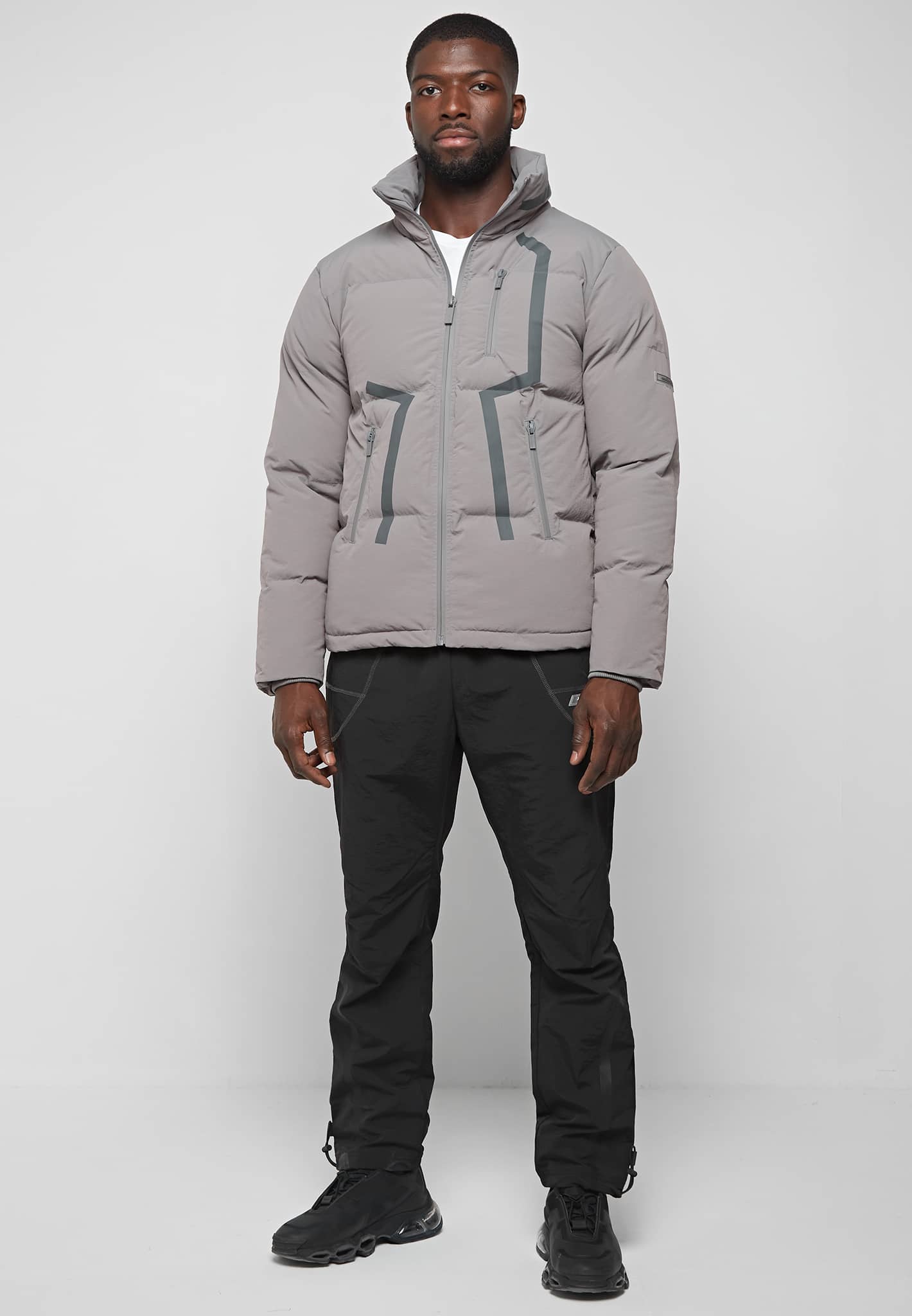 Taped Puffer Jacket - Grey | Manière De Voir