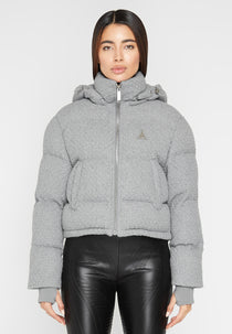 Textured Knit Puffer Jacket - Grey
