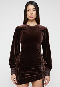 Velour Mini Dress - Brown