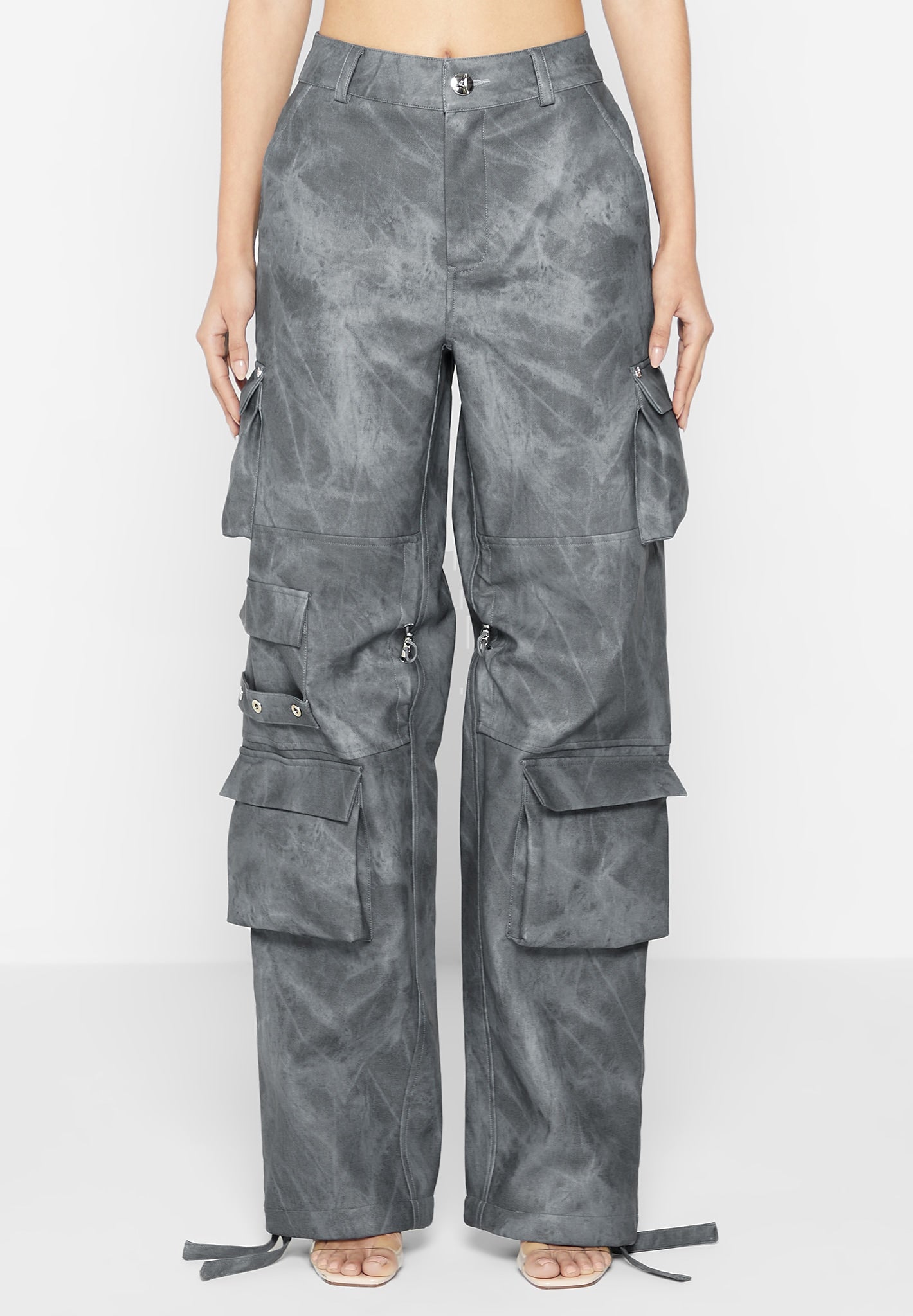 Vintage Marble Leather Cargo Pants - Washed Grey