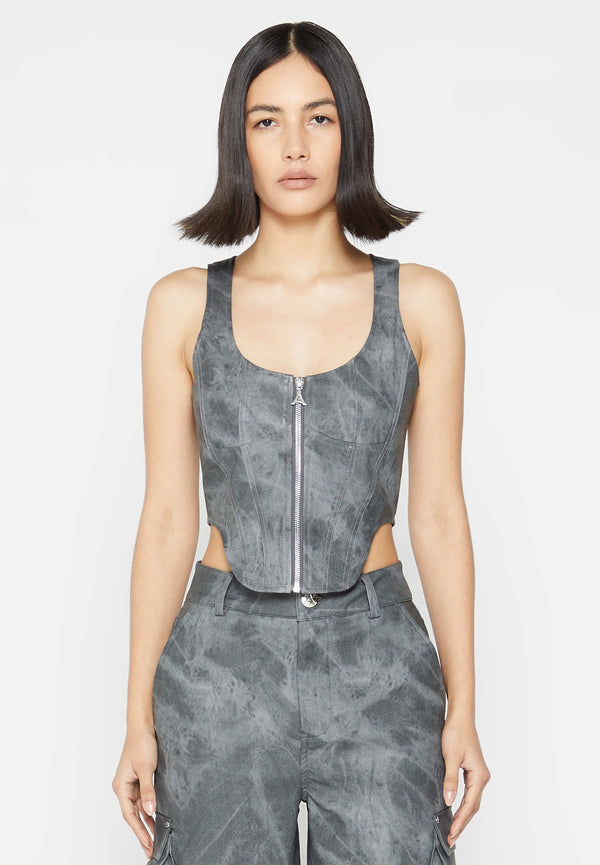 Vintage Marble Leather Corset Top - Washed Grey